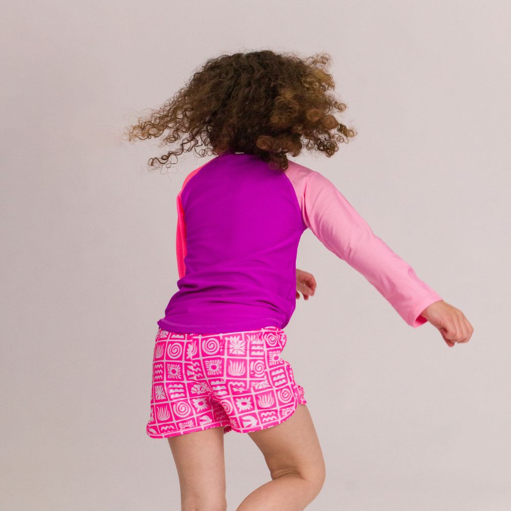 Nestling Neon Short Swim Boardies - Neon Pink Retro Surf