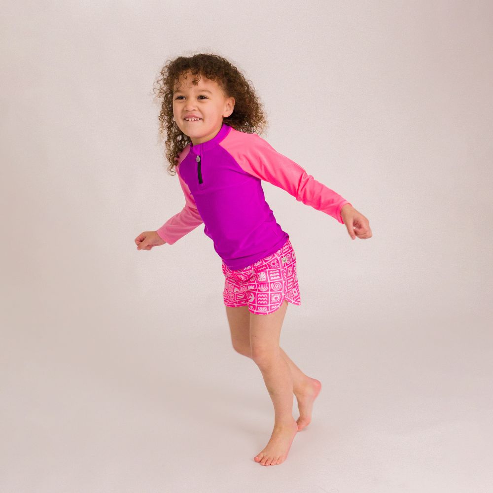 Nestling Neon Short Swim Boardies - Neon Pink Retro Surf