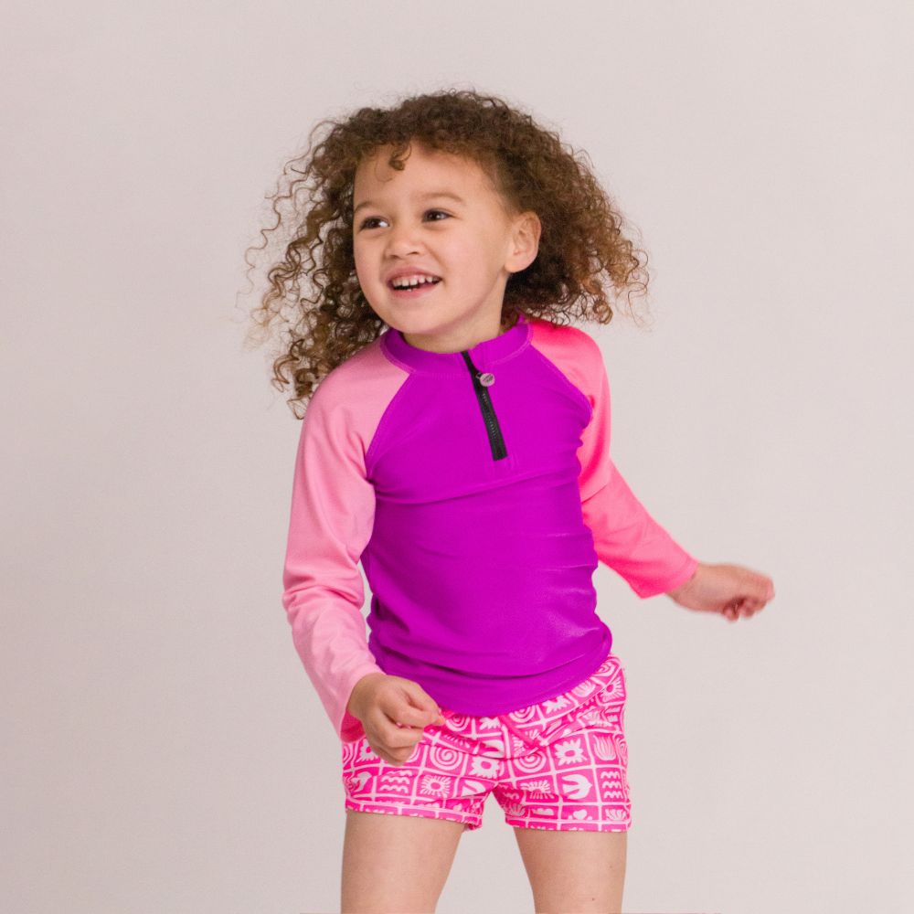 Nestling Neon Short Swim Boardies - Neon Pink Retro Surf