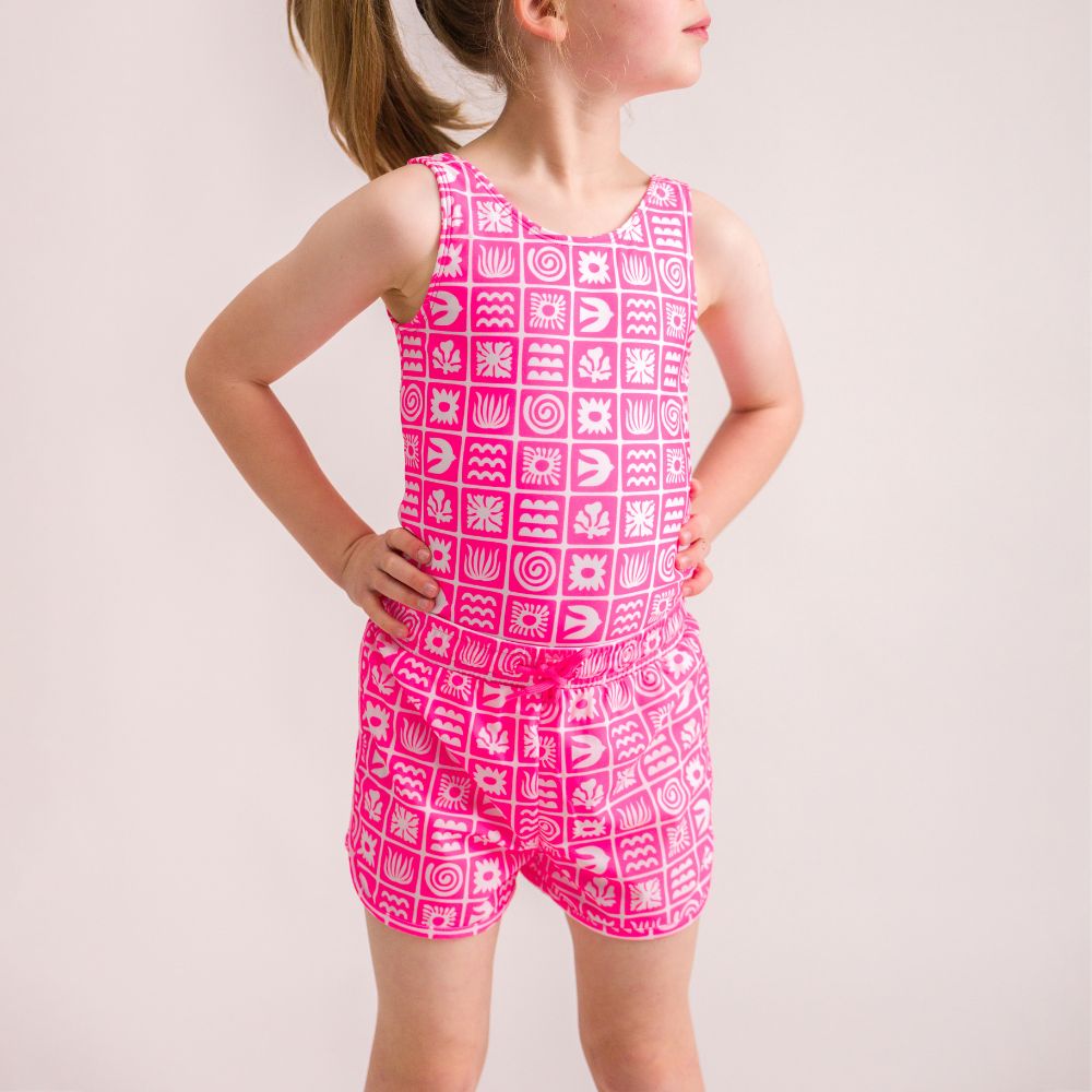 Nestling Neon Short Swim Boardies - Neon Pink Retro Surf