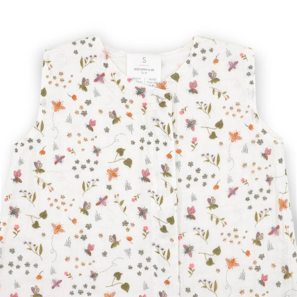 Cotton Muslin Sleeping Bag - Garden Bees