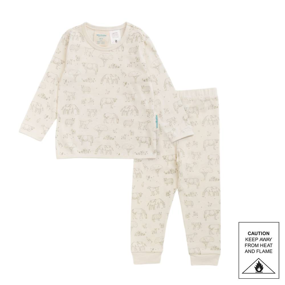 Woolbabe Merino/Organic Cotton Winter Pyjamas - Farmyard