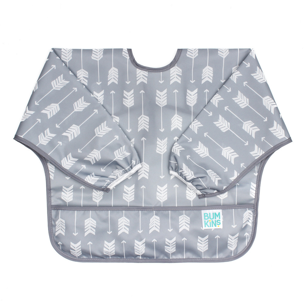 Bumkins Waterproof Sleeved Bib - Grey Arrow