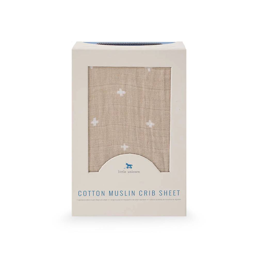 Muslin Fitted Cot Sheet - Taupe Cross