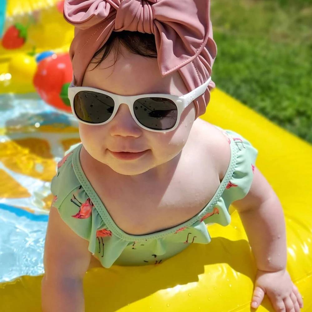 Polarized baby shades, Ice ice baby white, baby girl in pool with shades on