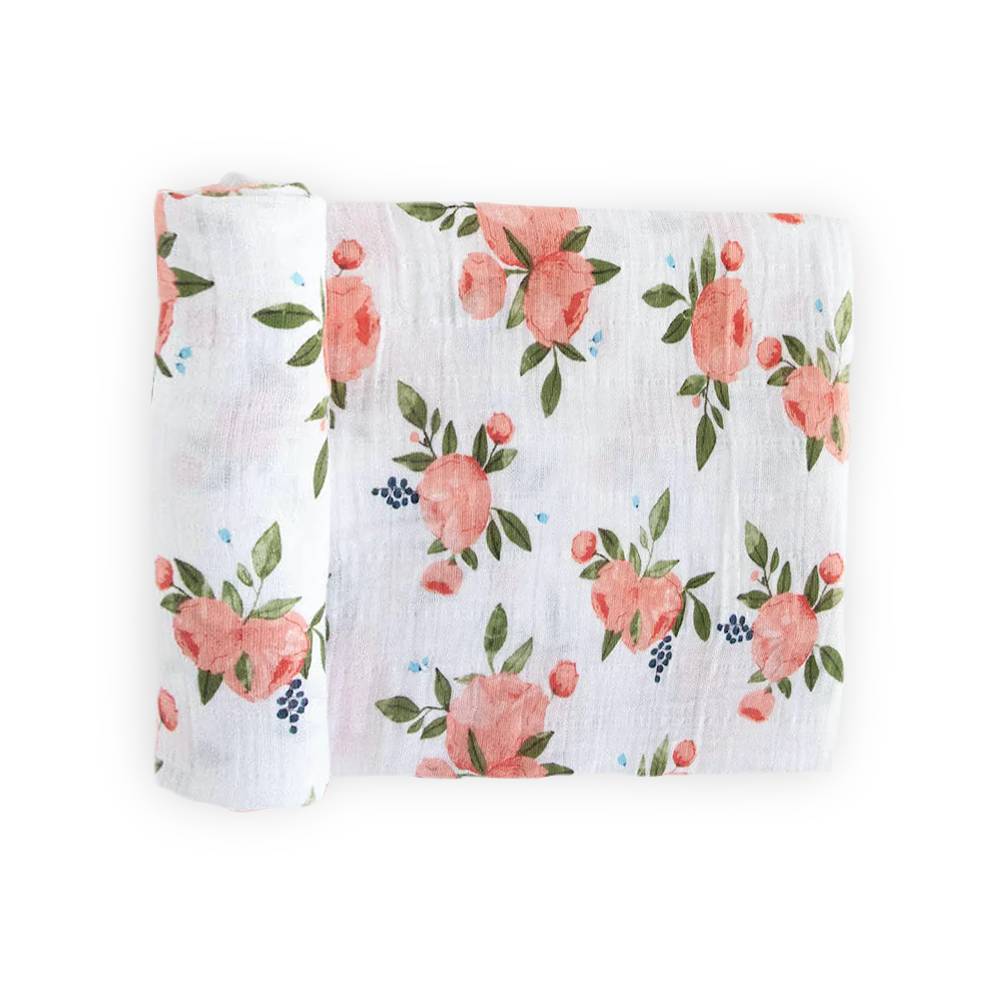 Single Cotton Muslin Swaddle - Watercolour Roses