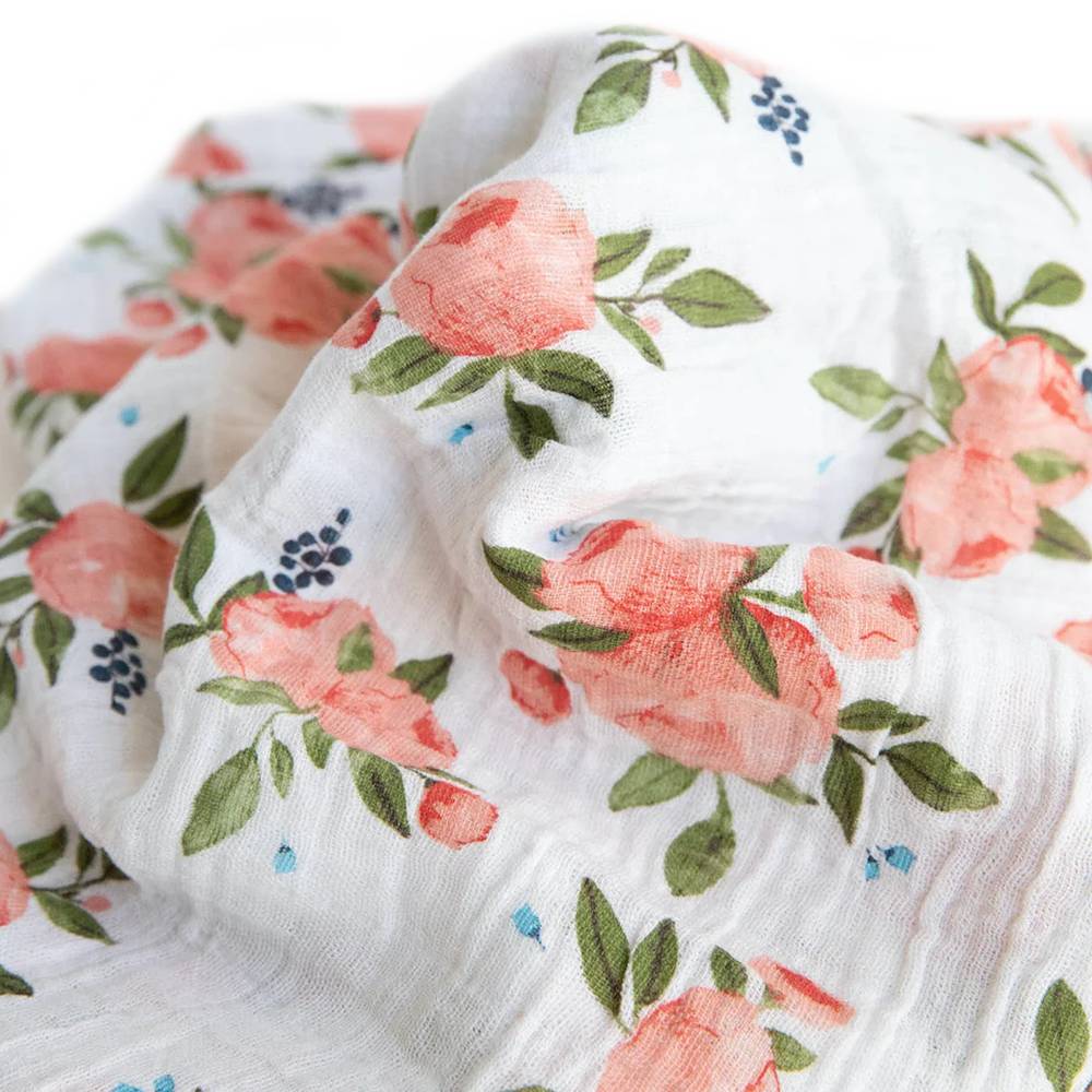 Single Cotton Muslin Swaddle - Watercolour Roses