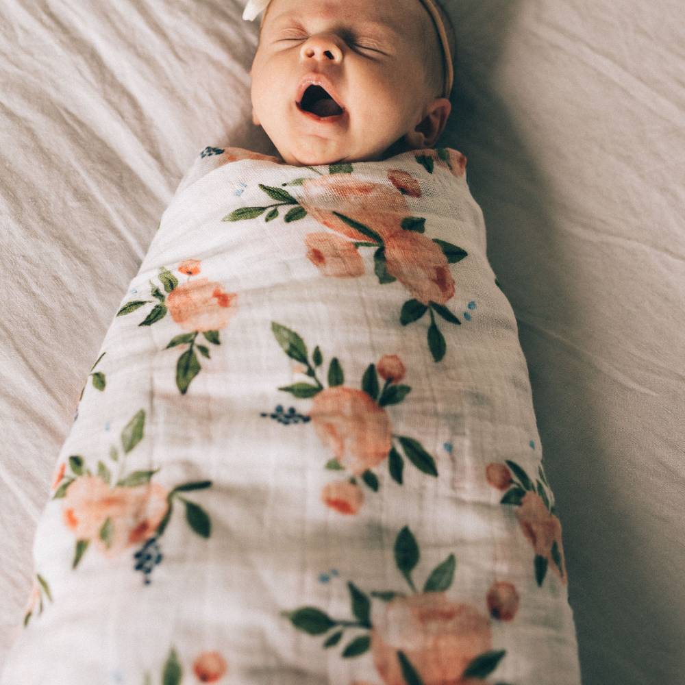 Single Cotton Muslin Swaddle - Watercolour Roses