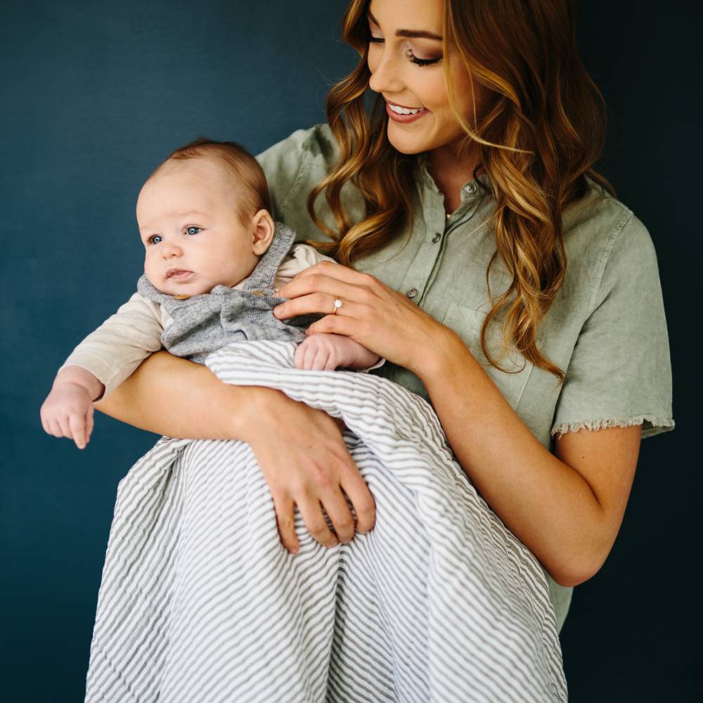 Little Unicorn Single Cotton Muslin Swaddle - Grey Stripe