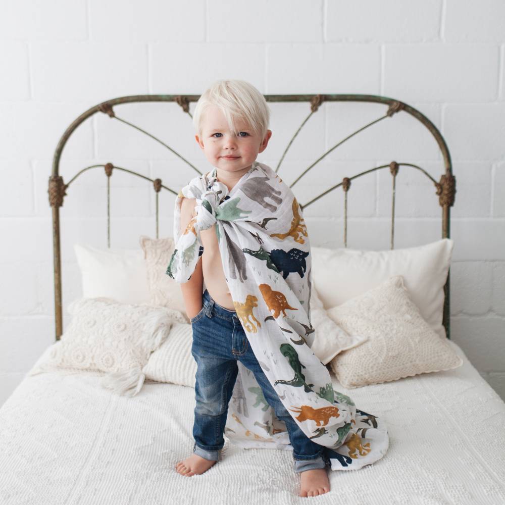 Little Unicorn Single Cotton Muslin Swaddle - Dino Friends