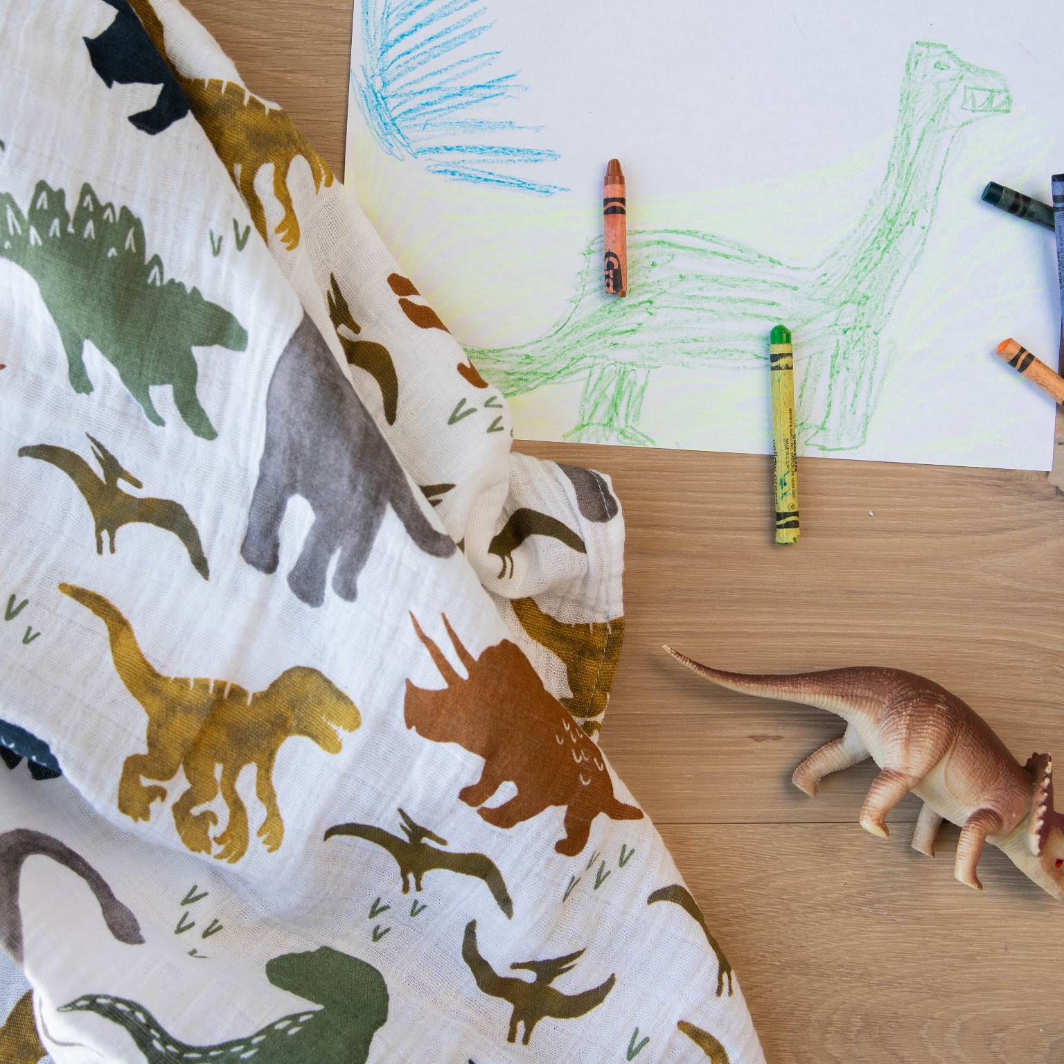 Single Cotton Muslin Swaddle - Dino Friends