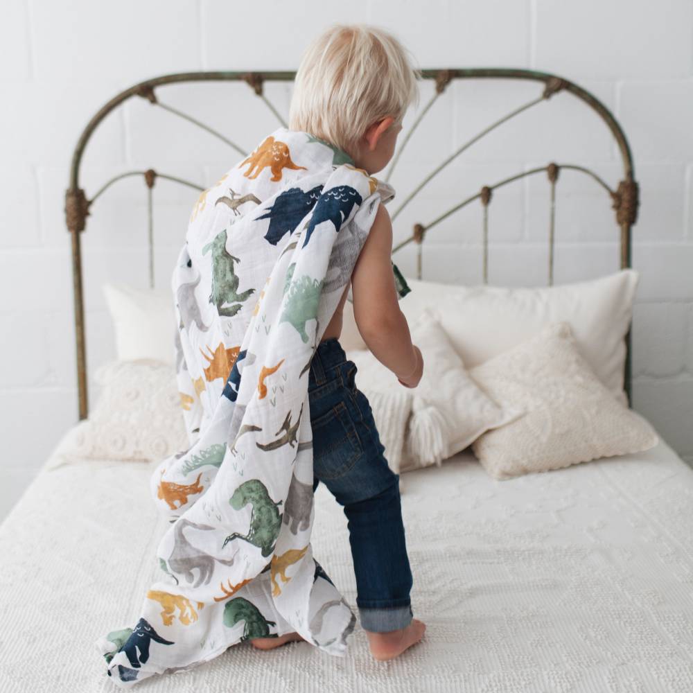 Little Unicorn Single Cotton Muslin Swaddle - Dino Friends