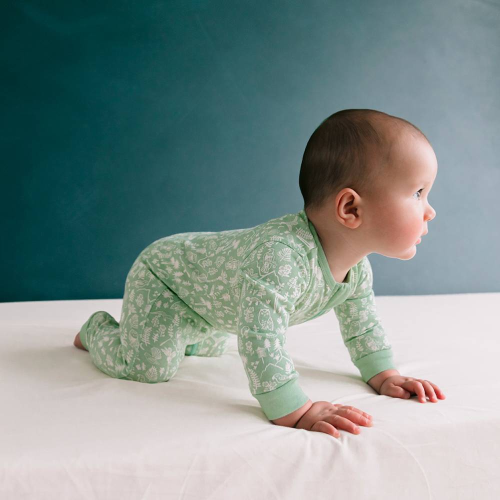 Woolbabe Merino/Organic Cotton PJ Suit - Print - Moss Wilderness