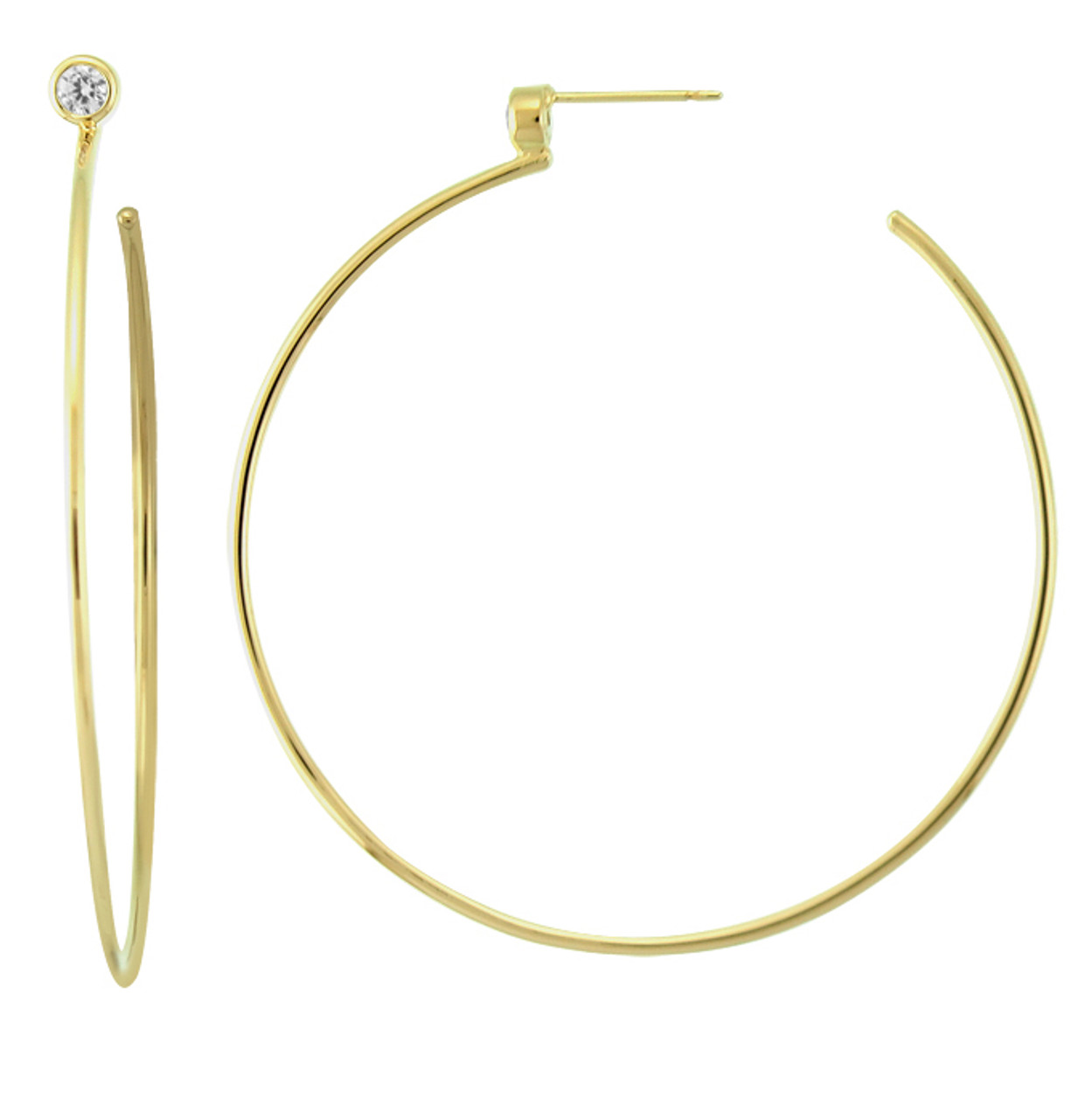 14k Tri-color CZ Post C-hoop Earrings Length 20 Width 9.48 
