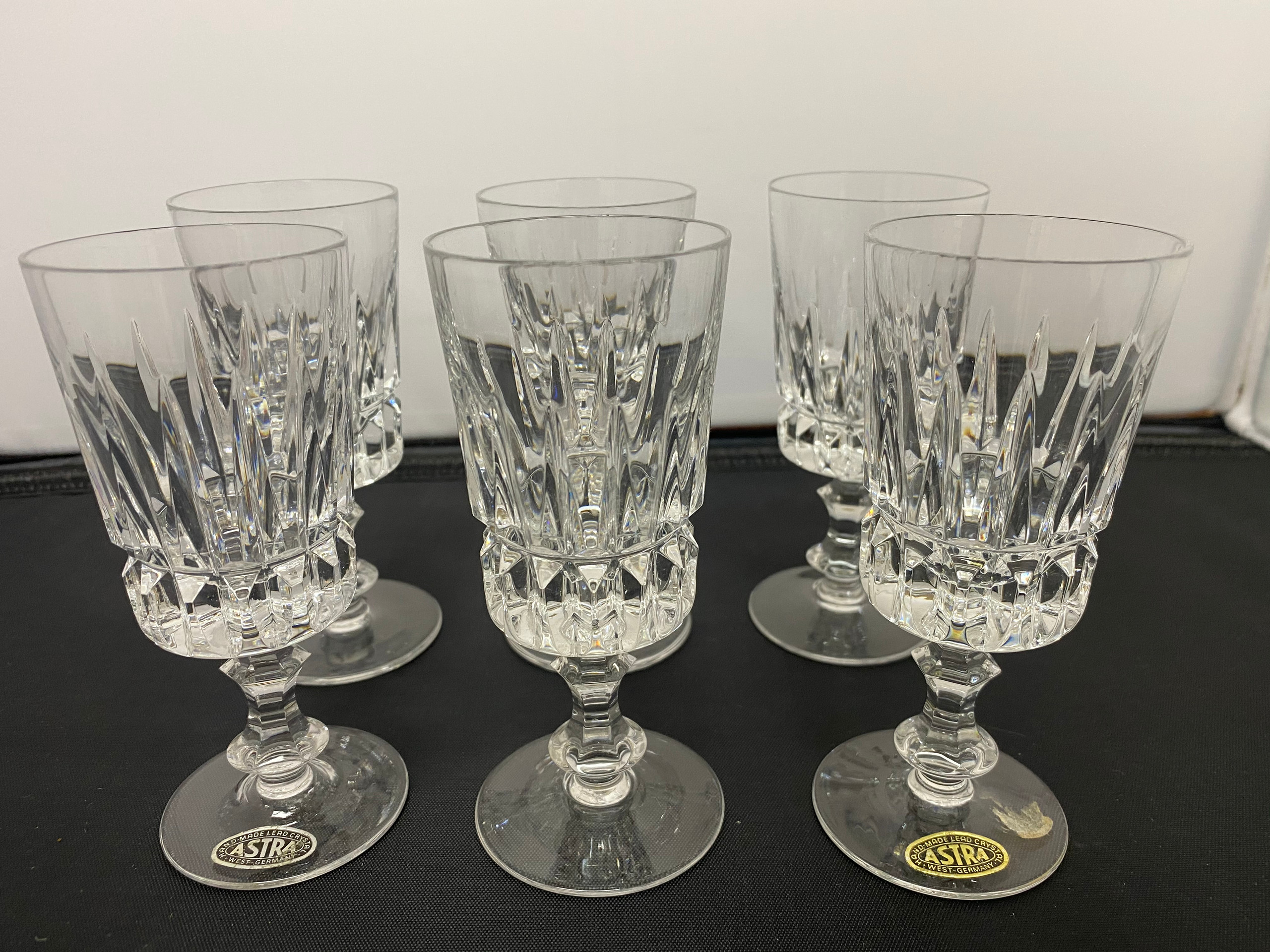Six Stunning Crystal Glasses ASTRA West German Handmade Lead Crystal