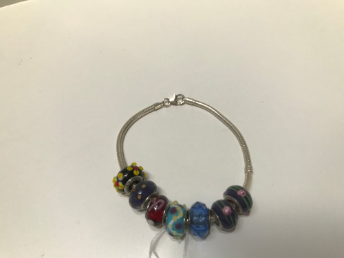 925 Bracelet w/ 7  Pandora Glass 925 Beads