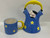 CLAY ART 1993 Handpainted COW UNDER THE MOON Teapot & Cup Set