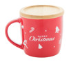 Keramik-Weihnachtsbecher mit Bambusuntersetzer