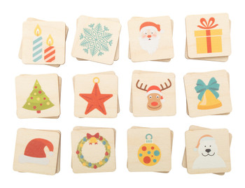 Weihnachtliches Memoryspiel aus Birkenholz – Personalisierbar