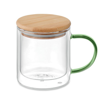Stilvolles Borosilikatglas mit Bambusdeckel 300 ml