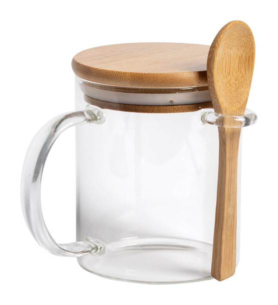 Exklusive Glastasse mit Bambusdeckel – 420 ml
