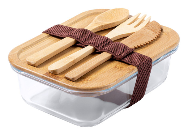 Glas-Lunchbox mit Bambusdeckel und Besteckset