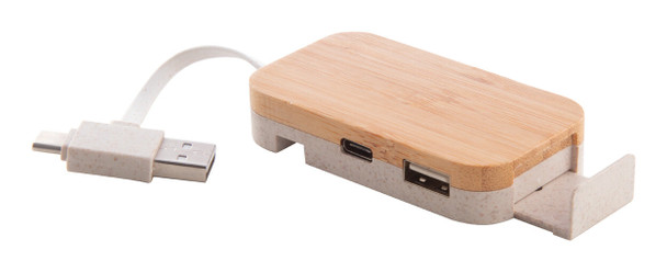 Hochwertiger USB Hub aus Bambus & Weizenstroh