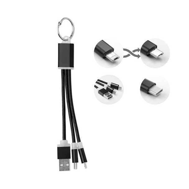 Schlüsselring mit Ladekabel-Set: USB-A, Mikro-B & Typ-C (MO9292)