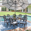 Bordeaux Golden Bronze Cast Aluminum 9 Pc. Dining Set with 72 in. D Table with Inlaid Lazy Susan