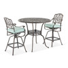 Cadiz Aged Bronze Cast Aluminum and Spectrum Mist Cushion 3 Pc. Bar Set with 48 in. D Table