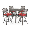 Cadiz Aged Bronze Cast Aluminum and Flagship Ruby Cushion 5 Pc. Bar Set with 48 in. D Table