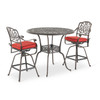 Cadiz Aged Bronze Cast Aluminum and Flagship Ruby Cushion 3 Pc. Bar Set with 48 in. D Table