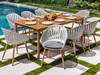 Palmetto Coral Sand and Grey Linen Cushion 9 Pc. Dining Set with 71 x 39 in. Dining Table