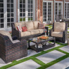 Tangiers Cabernet Outdoor Wicker and Sailcloth Sahara Cushion 4 Pc. Sofa Group with 46 x 26 in. Coffee Table