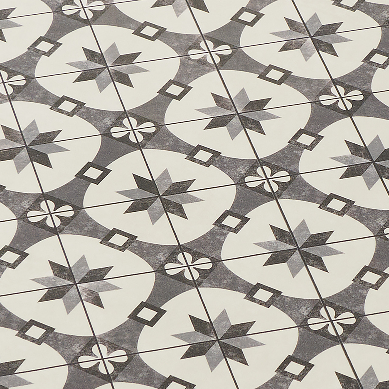 2 x 5 ft. Black and Grey Circle Star Tile Vinyl Floor Mat