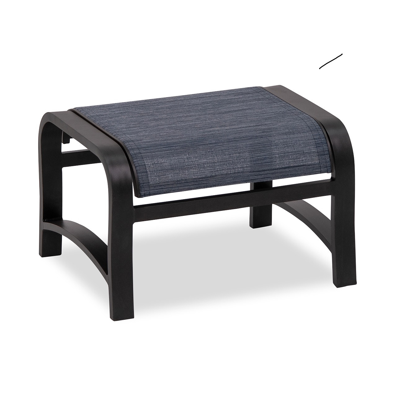 Solstice Aged Bronze Aluminum and Collect Indigo Sling Ottoman