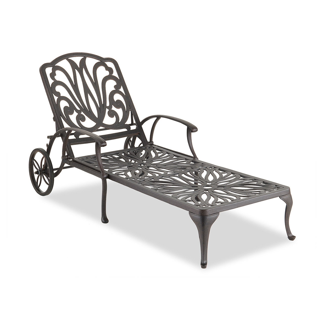 Cadiz Aged Bronze Cast Aluminum and Leona Nutmeg Cushion 3 Pc. Chaise Set with 21 in. Sq. Side Table