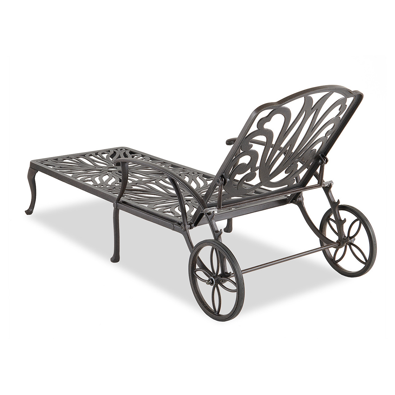 Cadiz Aged Bronze Cast Aluminum and Leona Nutmeg Cushion 3 Pc. Chaise Set with 21 in. Sq. Side Table