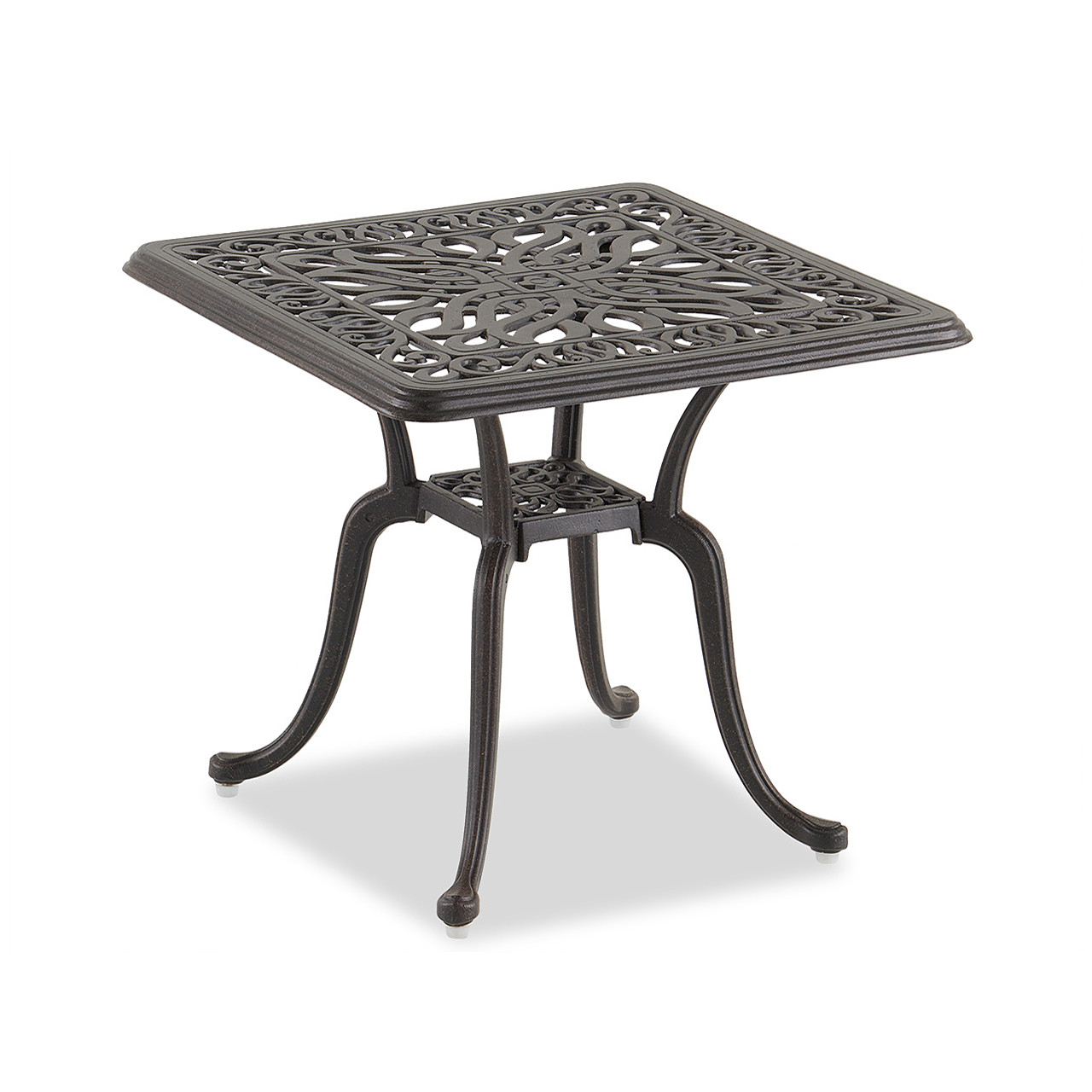 Cadiz Aged Bronze Cast Aluminum and Leona Nutmeg Cushion 3 Pc. Chaise Set with 21 in. Sq. Side Table