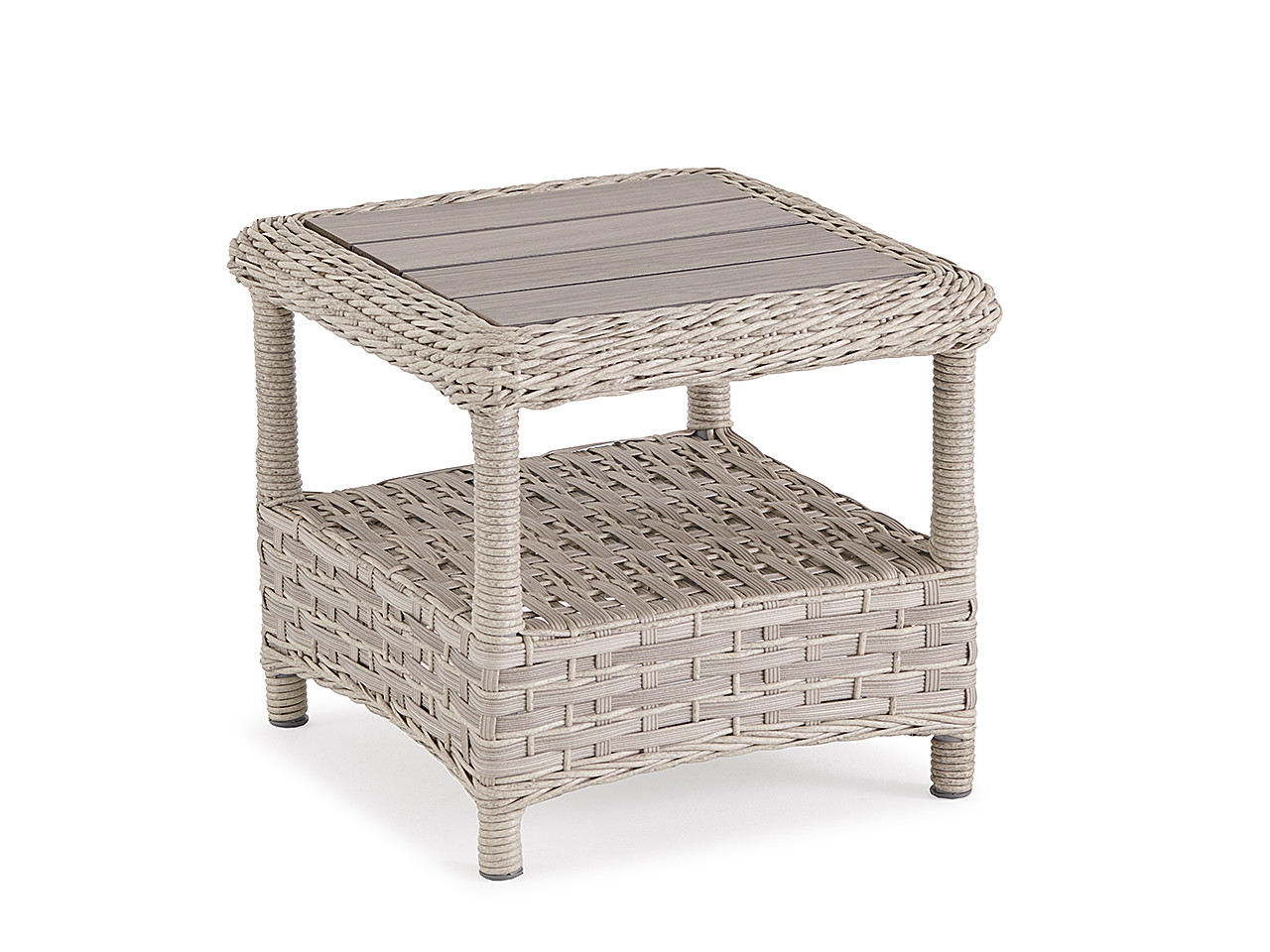 Samoa Slate Outdoor Wicker and Grey Linen Cushion 3 Pc. Seating Set with 20 in. Sq. End Table