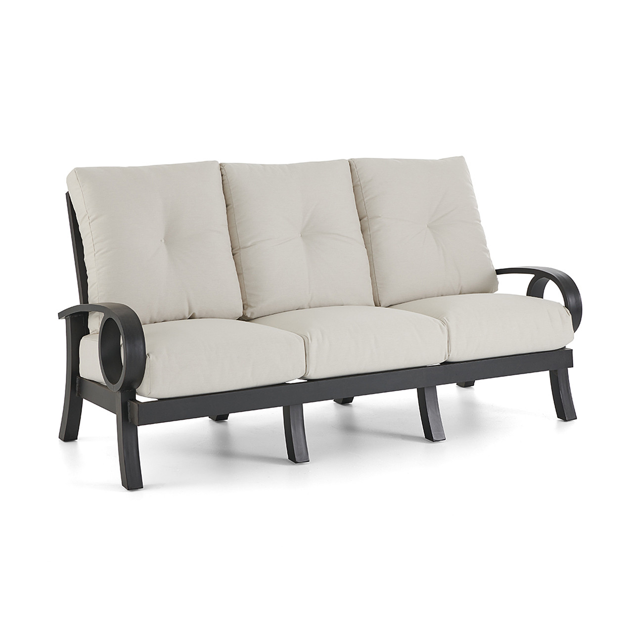 Eclipse Autumn Rust Aluminum and Pashmina Cloud Cushion 3 Pc. Swivel Sofa Group with 58 x 36 in. Slat Top Gas Fire Pit