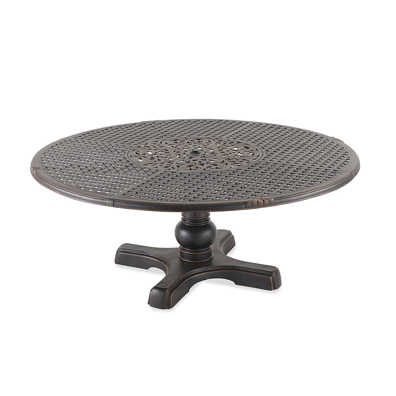 Bordeaux Golden Bronze Cast Aluminum 9 Pc. Dining Set with 72 in. D Table with Inlaid Lazy Susan