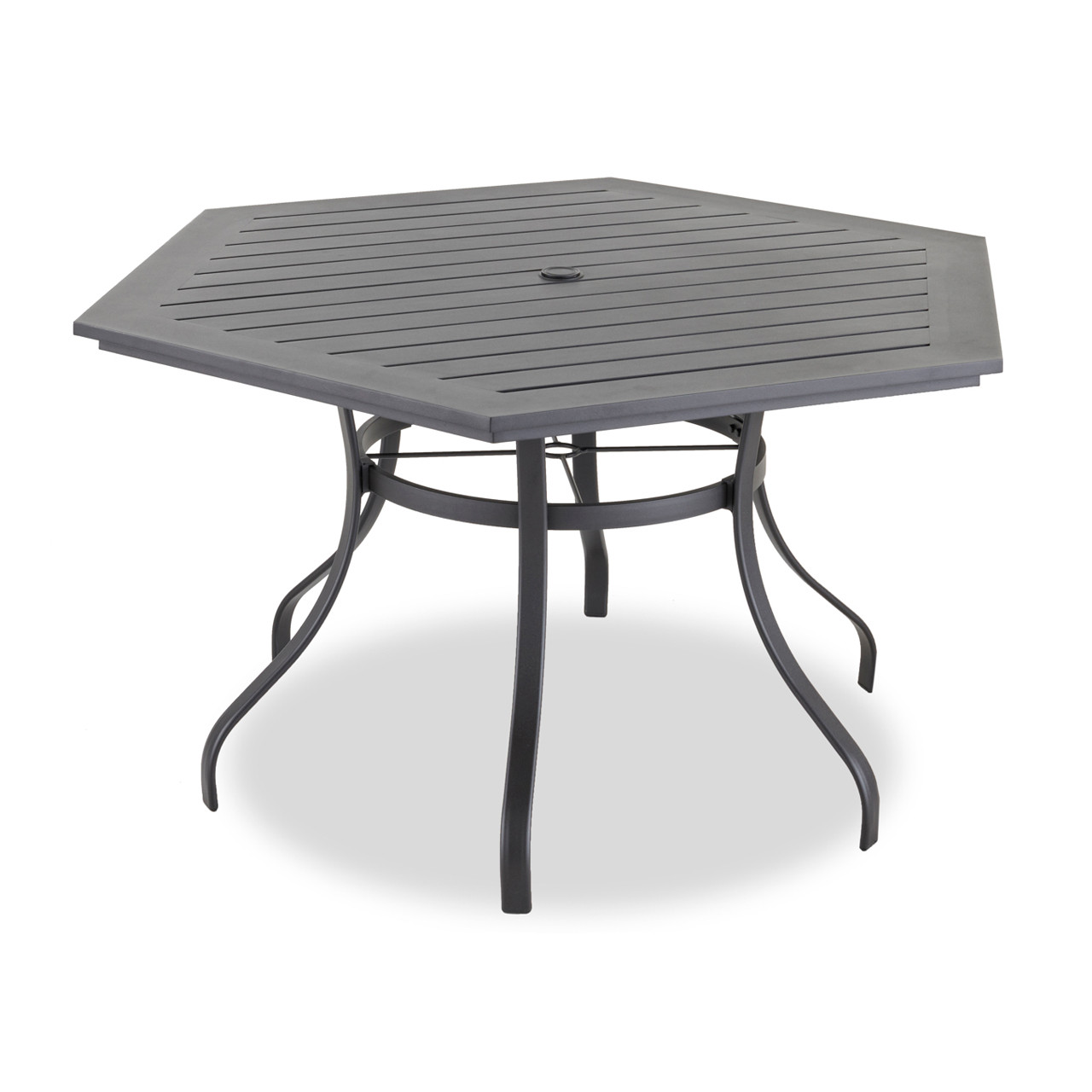 Cape Coral Java Aluminum and Desert Wicker Sling 7 Pc. Dining Set with 60 in. D Hexagonal Slat Top Table