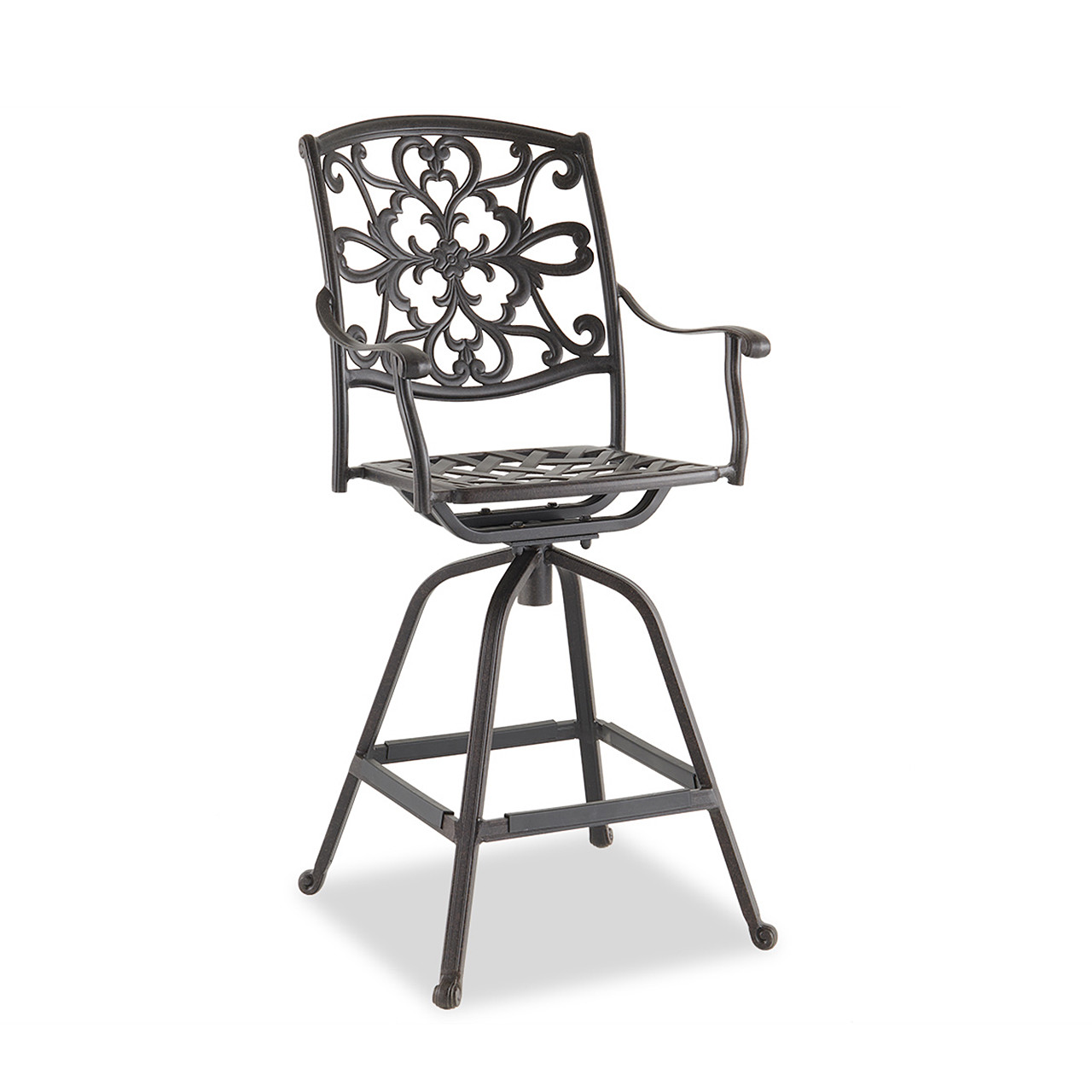 Carlisle Aged Bronze Cast Aluminum and Leona Nutmeg Cushion 5 Pc. Bar Set with 48 in. D Table