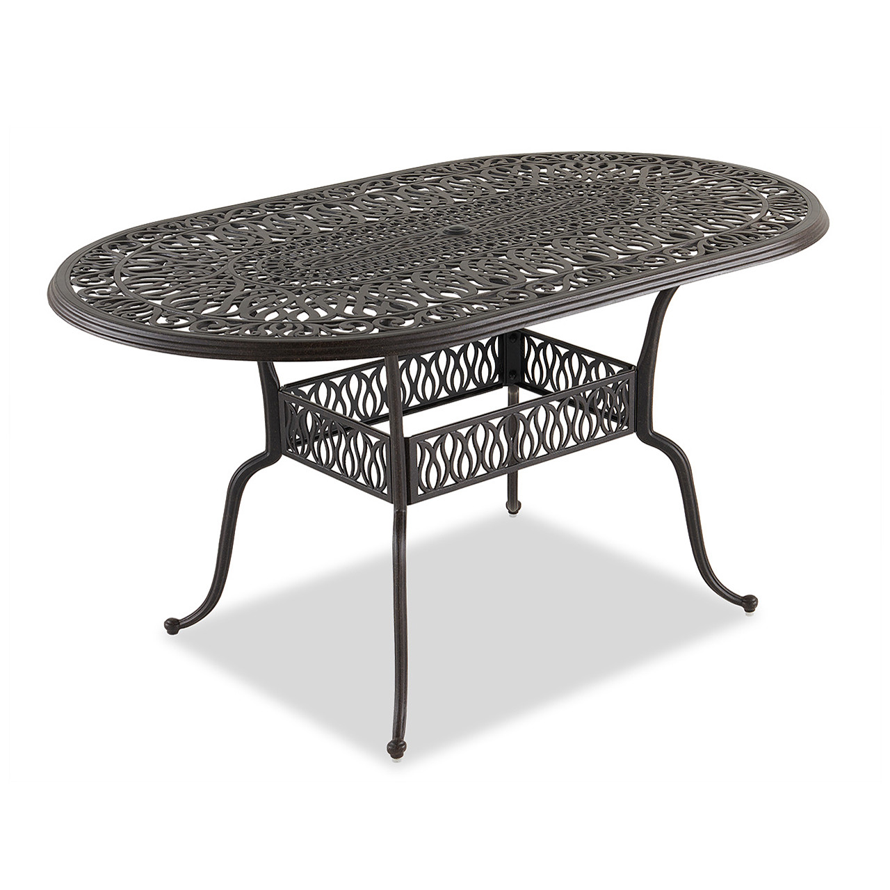 Cadiz Aged Bronze Cast Aluminum and Beige Cushion 7 pc. Gathering Height Dining Set with 72 x 42 in. Table