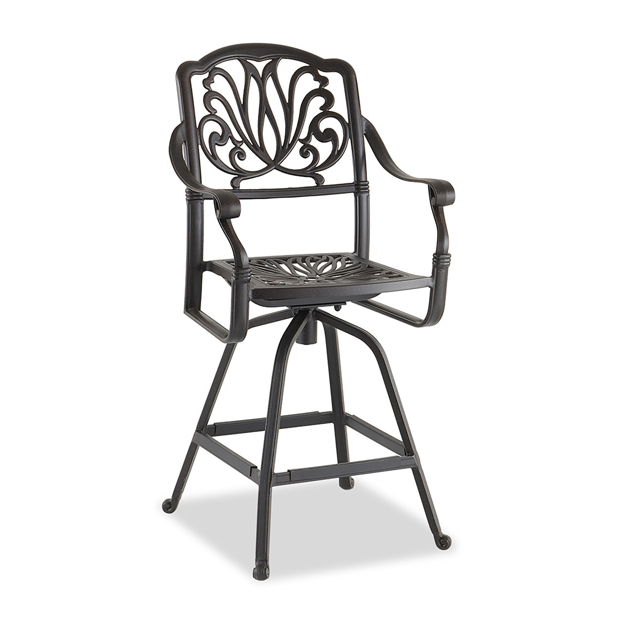 Cadiz Aged Bronze Cast Aluminum and Spectrum Caribou Cushion 5 Pc. Bar Set with 48 in. D Table