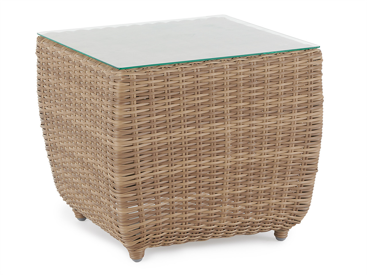 Valencia Driftwood Outdoor Wicker 24 in. Sq. Glass Top End Table