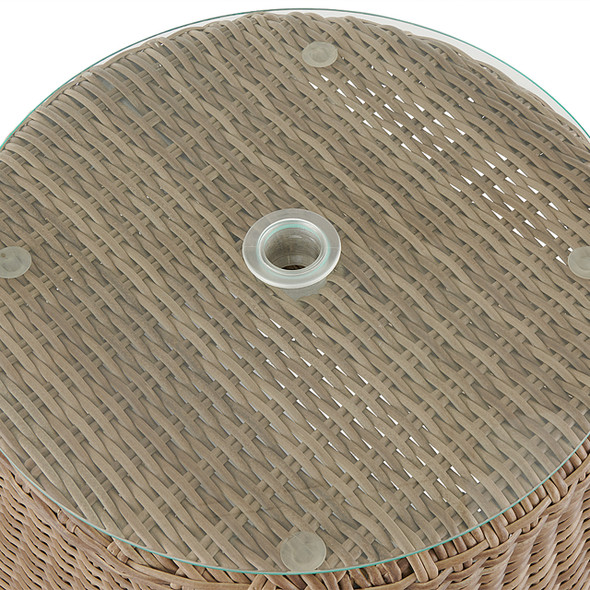 Valencia Driftwood Outdoor Wicker 20 in. D Glass Top Coffee Table