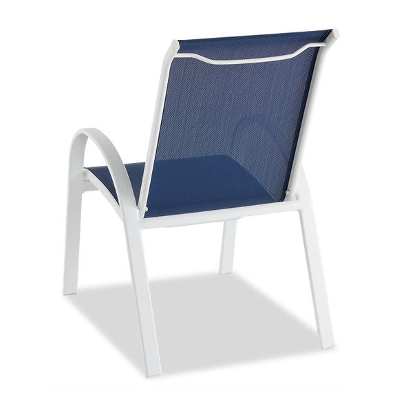 Cape Coral White Aluminum and Navy Sling Dining Chair