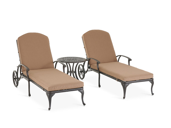 Carlisle Aged Bronze Cast Aluminum and Spectrum Caribou Cushion 3 Pc. Chaise Set with 22 in. End Table